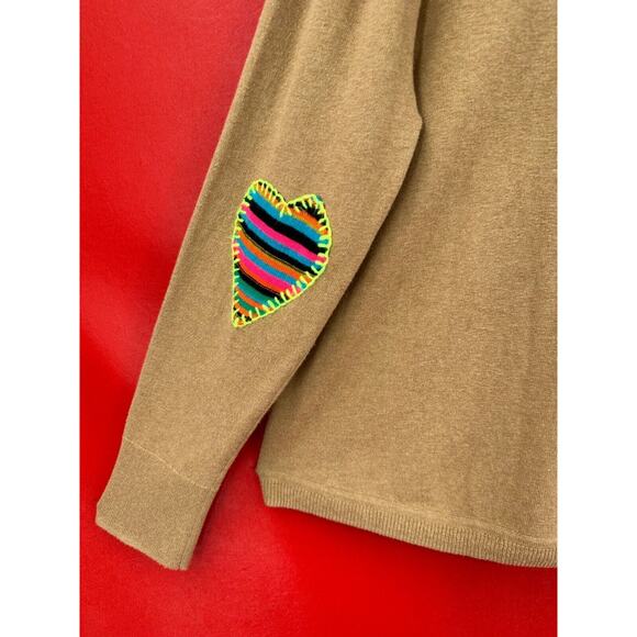 Lisa Todd Made Your Look Cashmere Blend Henley Sweater Heart Elbow Patches Sz Lg - Picture 3 of 9